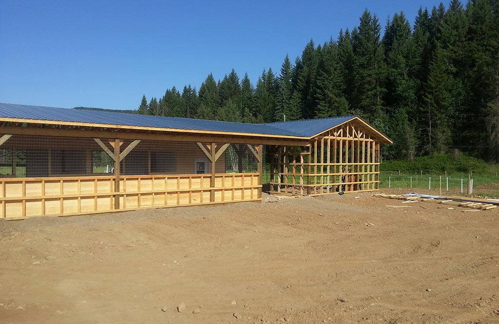 Custom barn construction project in process